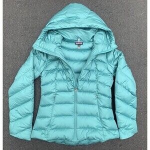 Women’s Patagonia Downtown Down Puffer 600 Jacket Hooded Mogul Blue Sz Medium